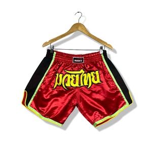 Revgear Muay Thai Shorts Men XXL Red Satin Combat MMA Kickboxing Athletic